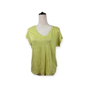 Sigrid Olsen linen Lime Green V-Neck Short Sleeve textured Top size XL